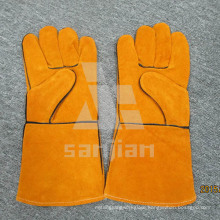 Full Palm Yellow Split Leather Ab/Bc Grade Welding Safety Glove with CE